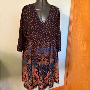 Anthropologie Navy and Orange Floral Dress
